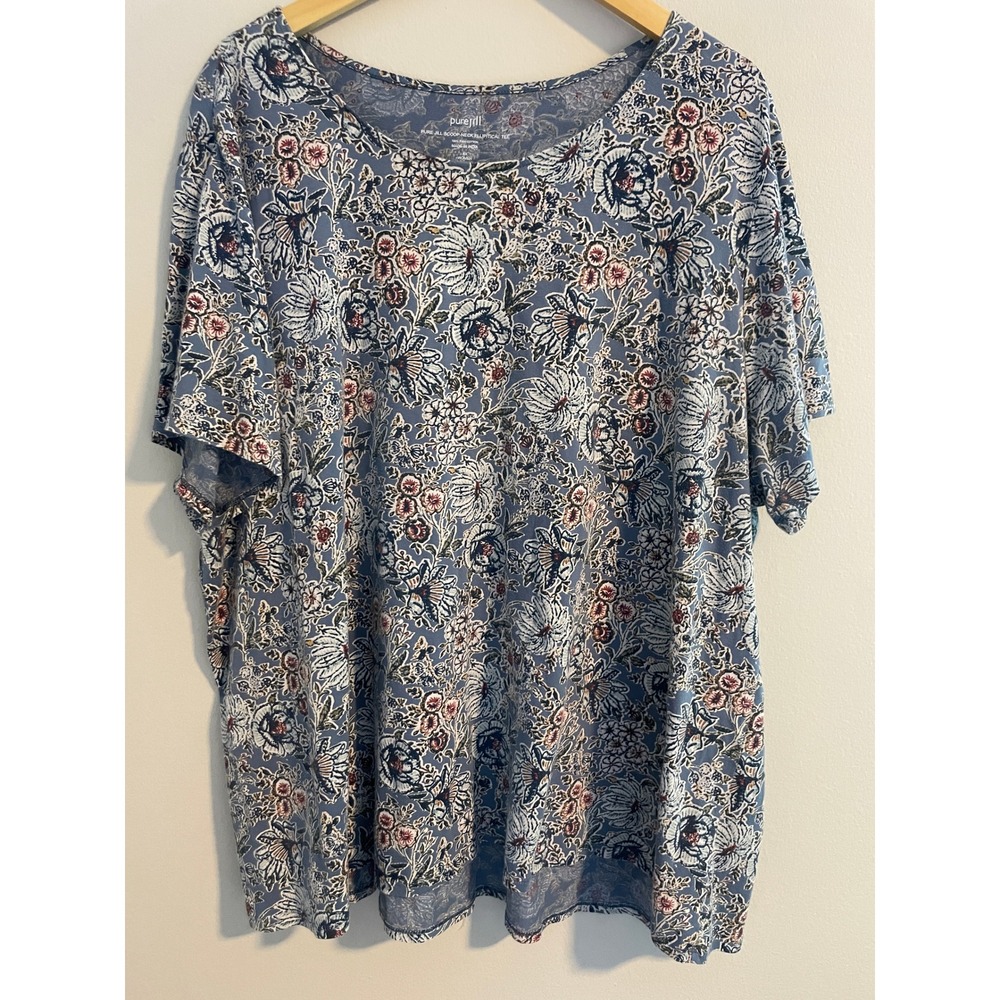 Pure Jill J. Jill Blue Floral Pima Cotton Scoop Neck Elliptical Tee Top 4X